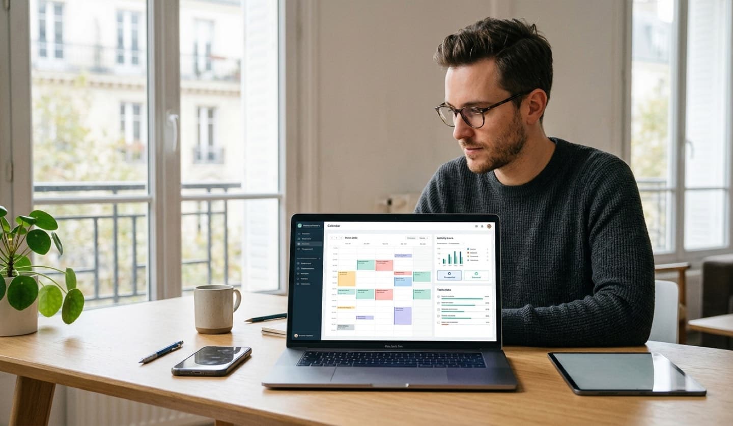 Déclaration URSSAF auto-entrepreneur mensuelle ou trimestrielle sur ordinateur avec calendrier de suivi